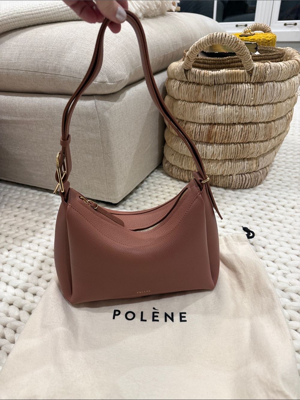 Polène Blush Pebbled Leather Shoulder Bag